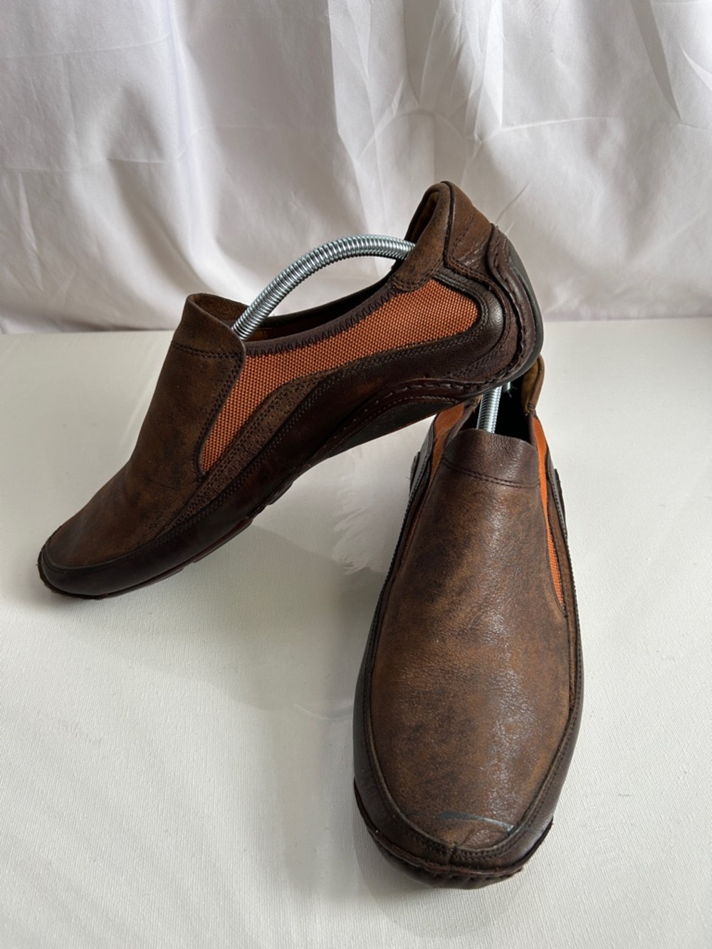 Cole Haan G Series Brown Leather Slip-On Loafers with Orange Panels